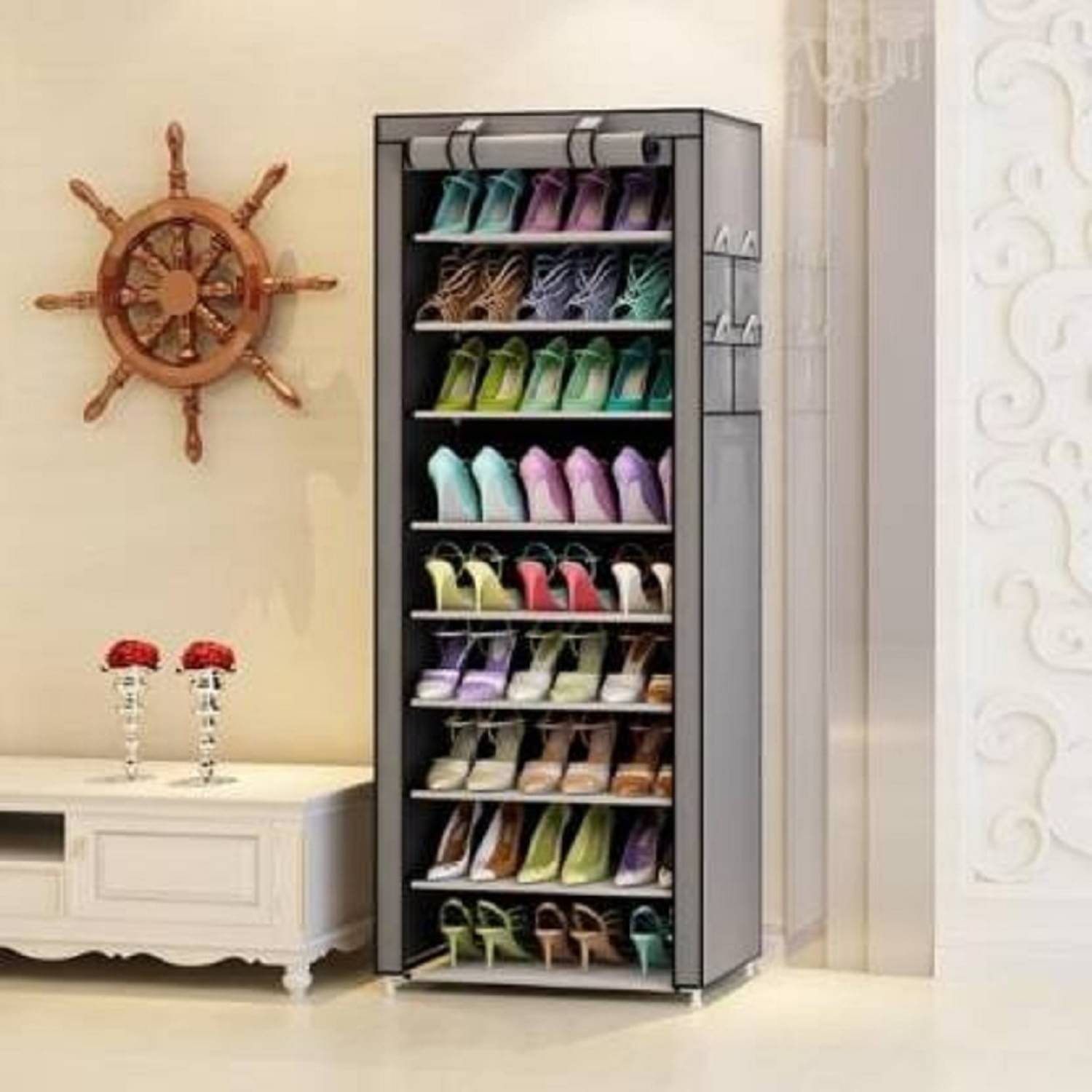 PHILOSHOP 9 Layer Metal Shoe Rack Stand with Cover Shoe Organiser for Home & Office (Grey) PHILOSHOP 9 Layer Metal Shoe Rack Stand with Cover Shoe Organiser for Home & Office (Grey)