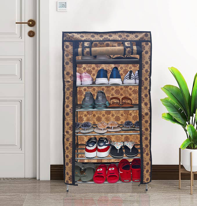     			PHILOSHOP 6 Layer Metal Shoe Rack Stand with Cover Shoe Organiser for Home & Office (Flowerprint)