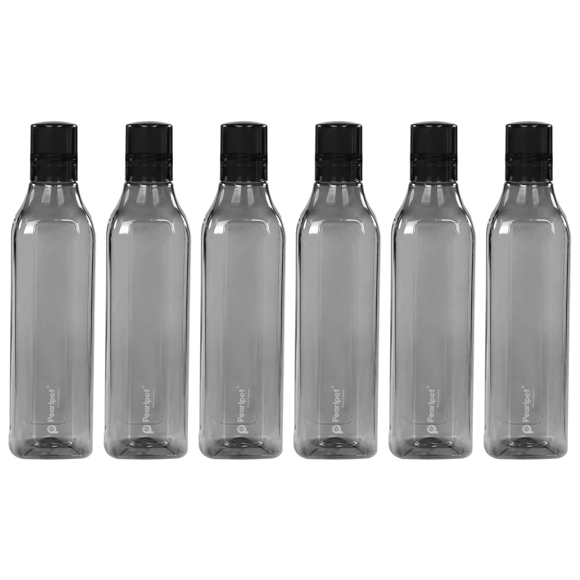 PearlPet Cubic-1000ml Grey Plastic Water Bottle 1000 mL ( Set of 6 )