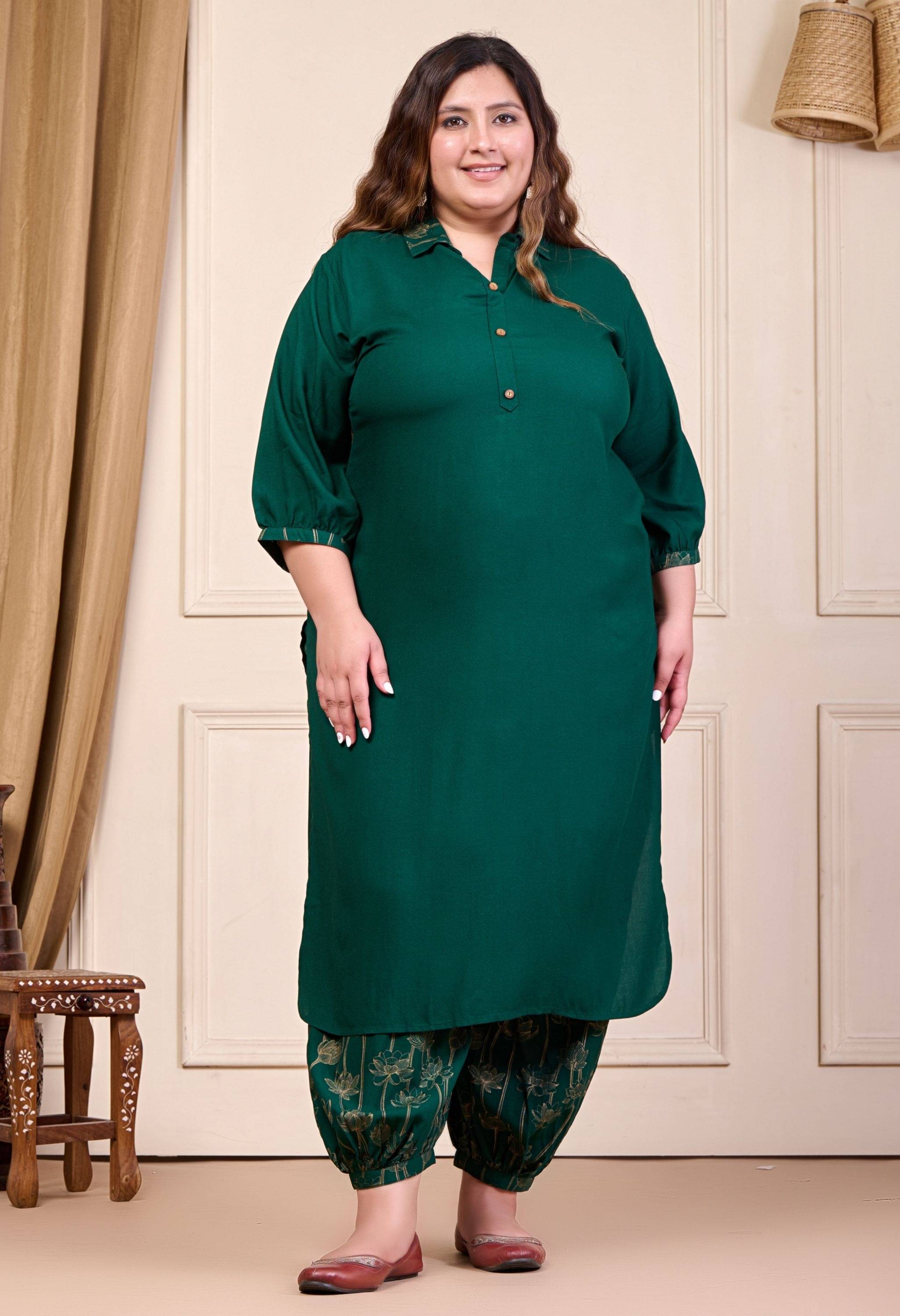 PrettyPlus by Desinoor.com Rayon Printed Kurti With Pants Women's Stitched Salwar Suit - Green ( Pack of 1 ) PrettyPlus by Desinoor.com Rayon Printed Kurti With Pants Women's Stitched Salwar Suit - Green ( Pack of 1 )