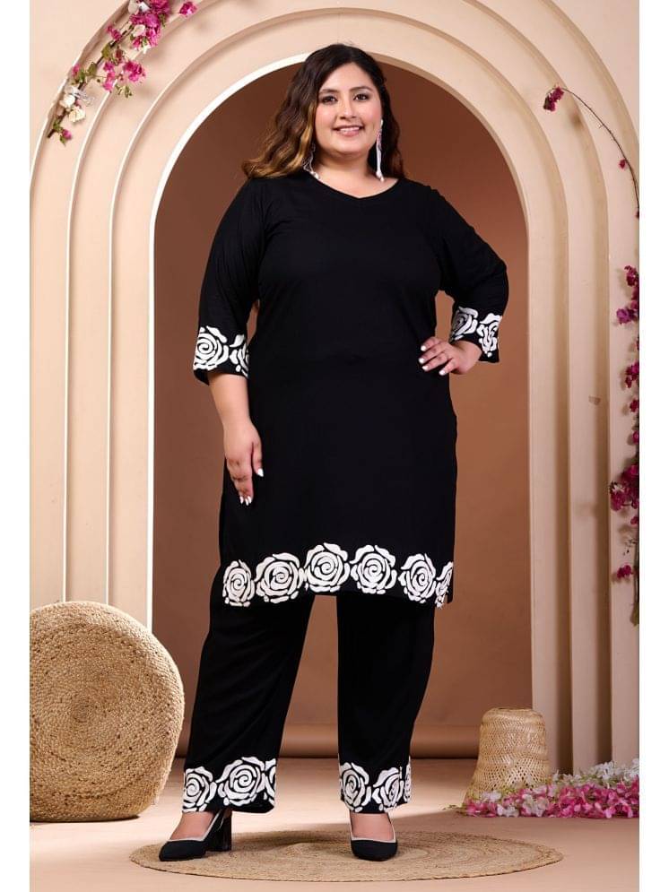 PrettyPlus by Desinoor.com Rayon Solid Kurti With Pants Women's Stitched Salwar Suit - Black ( Pack of 1 ) PrettyPlus by Desinoor.com Rayon Solid Kurti With Pants Women's Stitched Salwar Suit - Black ( Pack of 1 )