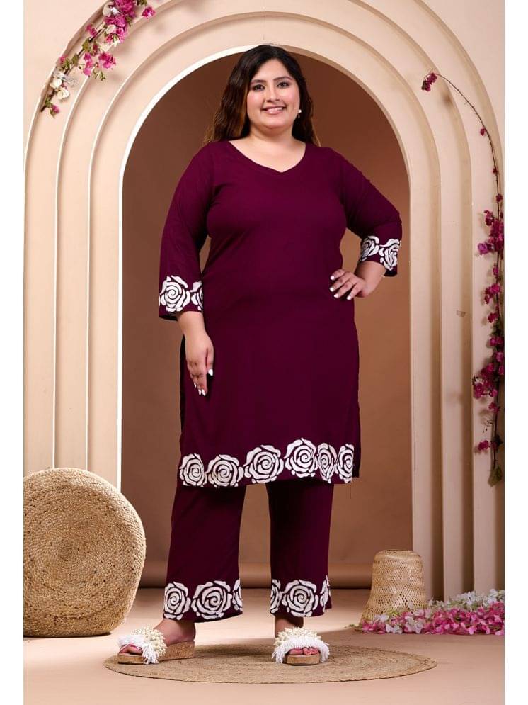 PrettyPlus by Desinoor.com Rayon Solid Kurti With Pants Women's Stitched Salwar Suit - Wine ( Pack of 1 ) PrettyPlus by Desinoor.com Rayon Solid Kurti With Pants Women's Stitched Salwar Suit - Wine ( Pack of 1 )