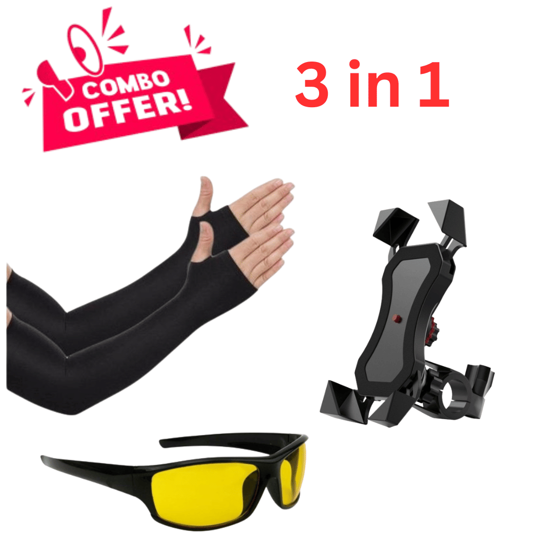     			Bentag Combo of Arm sleeves, Night vision goggle glass and Bike mobile holder