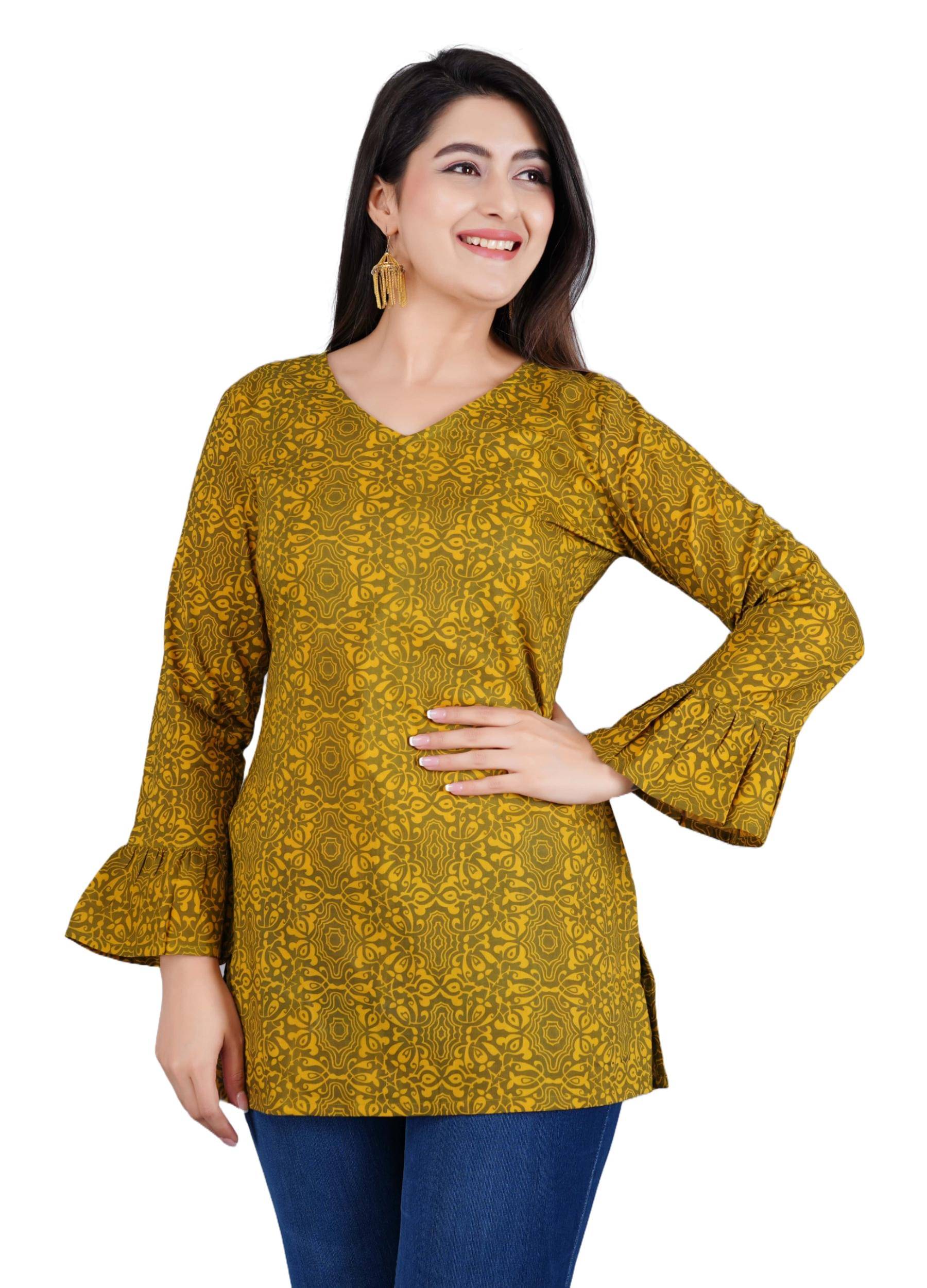     			SUKTI Women's Cotton Blend Tunic ( Mustard )