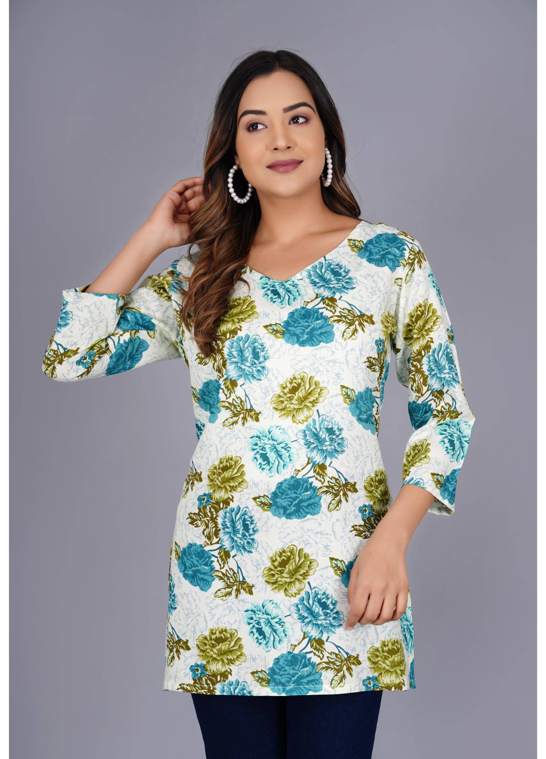 SUKTI Women's Cotton Blend Tunic ( White ) SUKTI Women's Cotton Blend Tunic ( White )