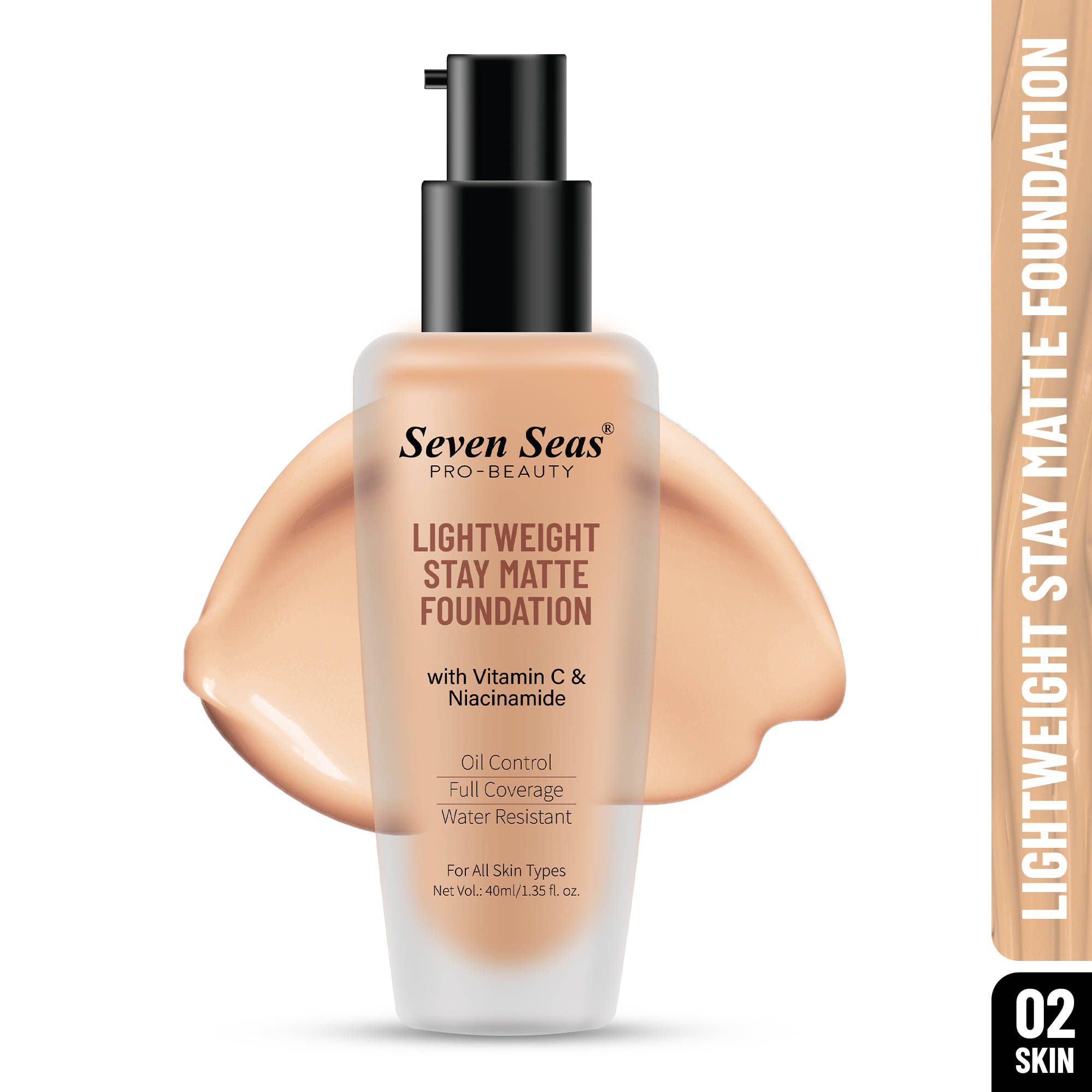     			Seven Seas Vitamin C&Niacinamide Water Resistant Oil Control Full Coverage Foundation(Skin,40 ML)