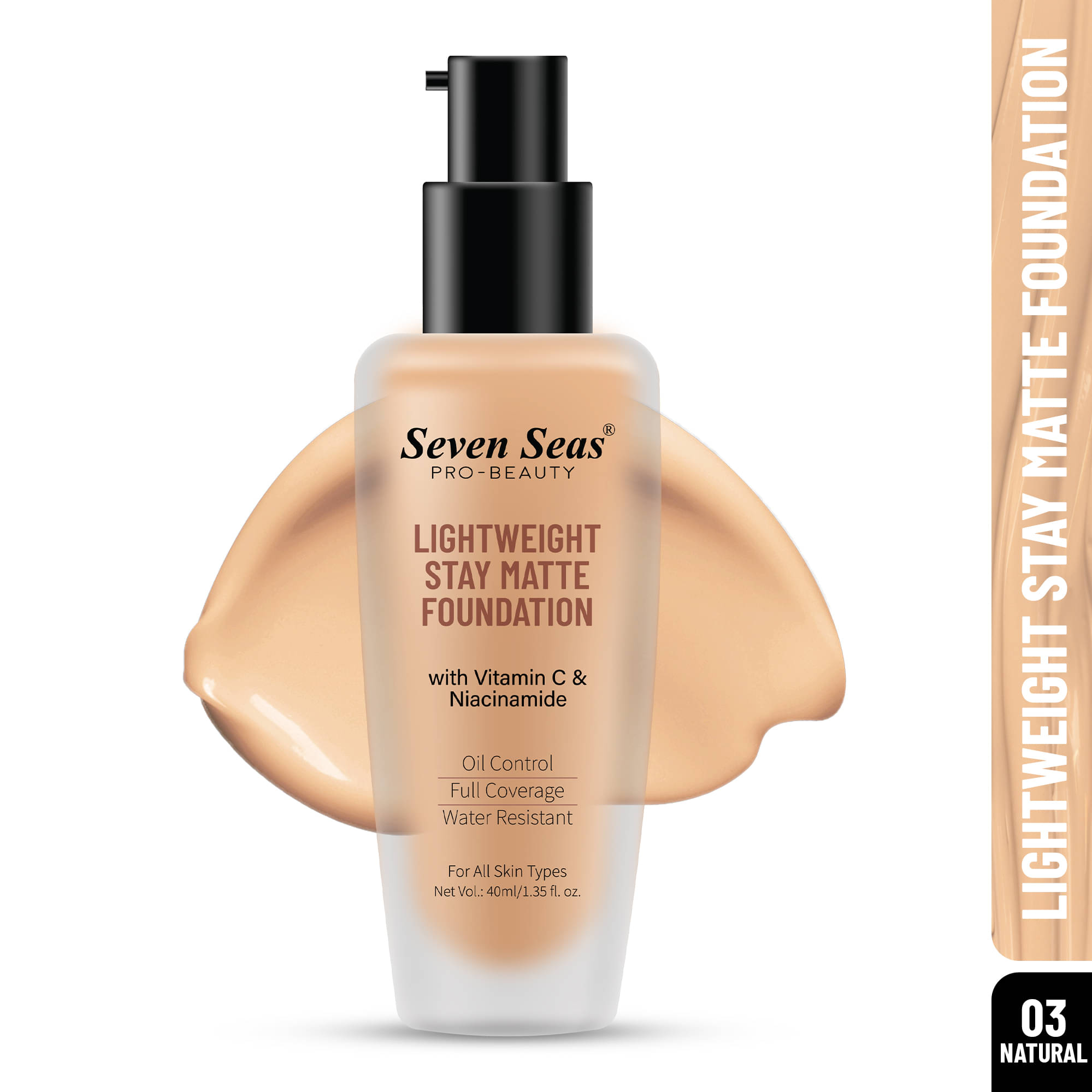     			Seven Seas Vitamin C&Niacinamide Water Resistant Oil Control Full Coverage Foundation(Natural,40 ML)