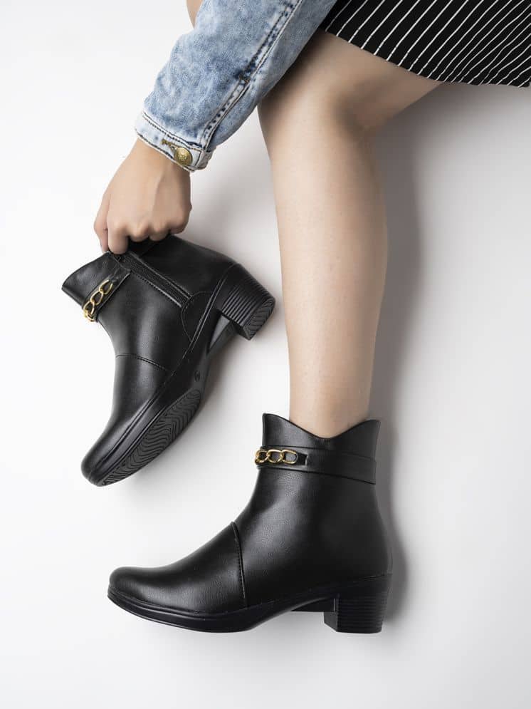 Shoetopia Black Women's Ankle Length Boots