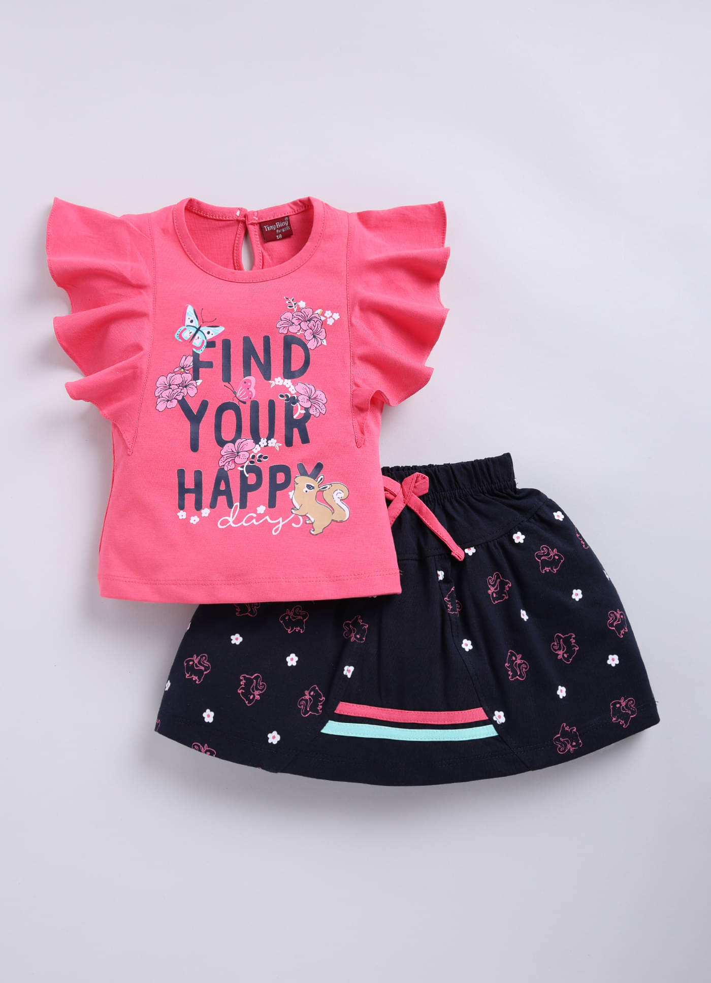     			TINY BINY Pack of 1 Girls Cotton Top With Skirt ( Deep Pink )