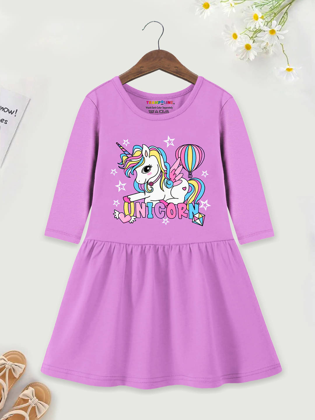     			Trampoline Cotton Blend Fit And Flare Dress For Girls ( Pack of 1 , Purple )