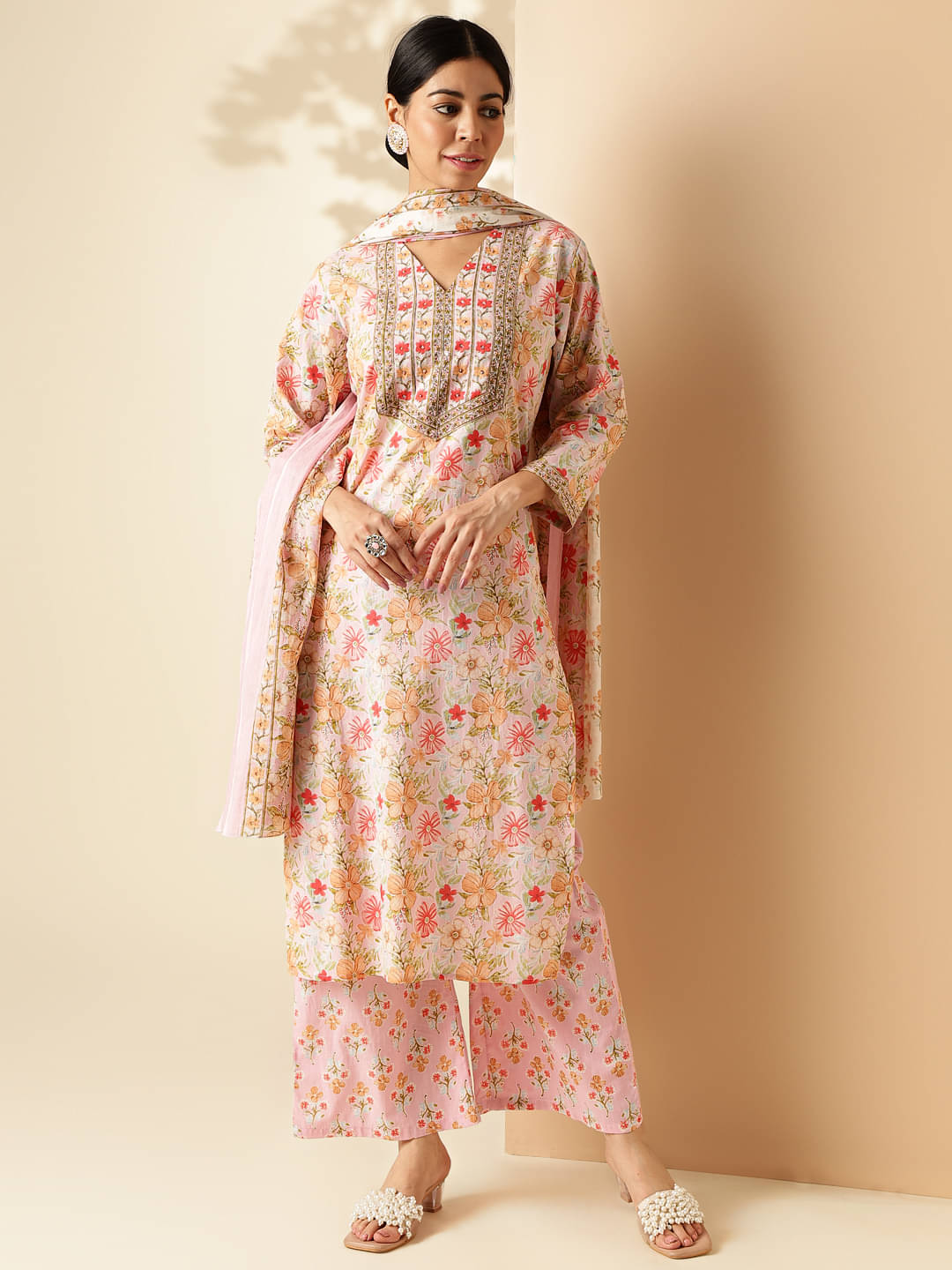 Vbuyz Cotton Printed Kurti With Palazzo Women's Stitched Salwar Suit - Pink ( Pack of 1 )     			Vbuyz Cotton Printed Kurti With Palazzo Women's Stitched Salwar Suit - Pink ( Pack of 1 )