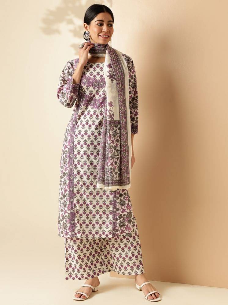 Vbuyz Cotton Printed Kurti With Palazzo Women's Stitched Salwar Suit - Purple ( Pack of 1 ) Vbuyz Cotton Printed Kurti With Palazzo Women's Stitched Salwar Suit - Purple ( Pack of 1 )