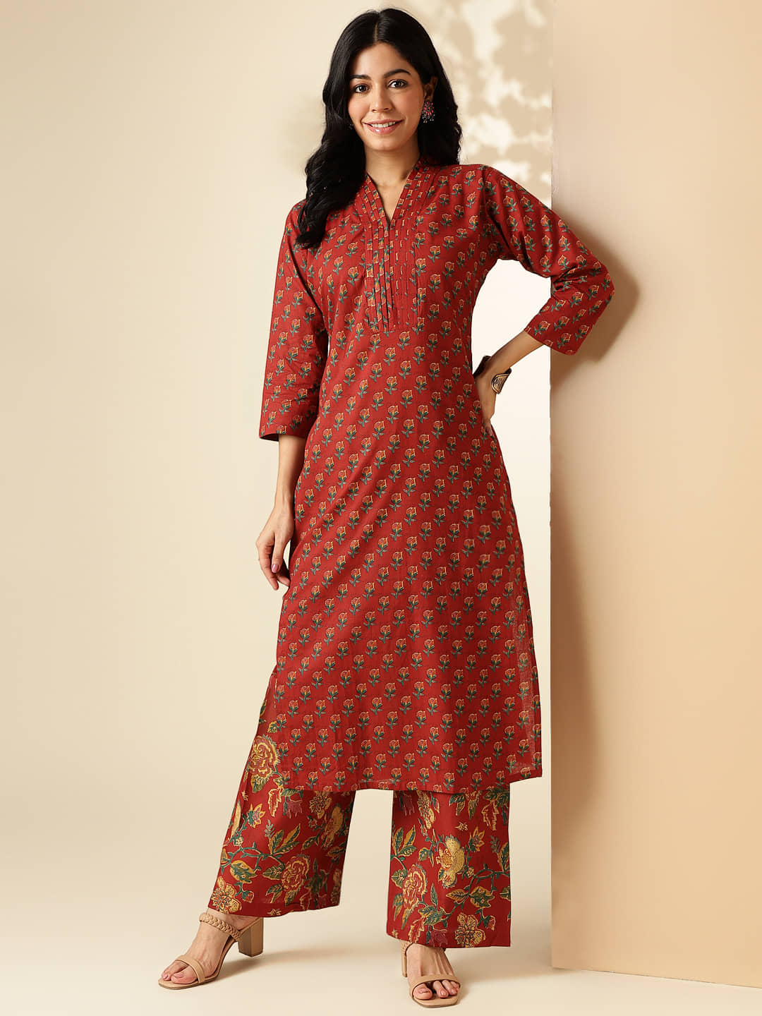 Vbuyz Cotton Printed Kurti With Palazzo Women's Stitched Salwar Suit - Mustard ( Pack of 1 )