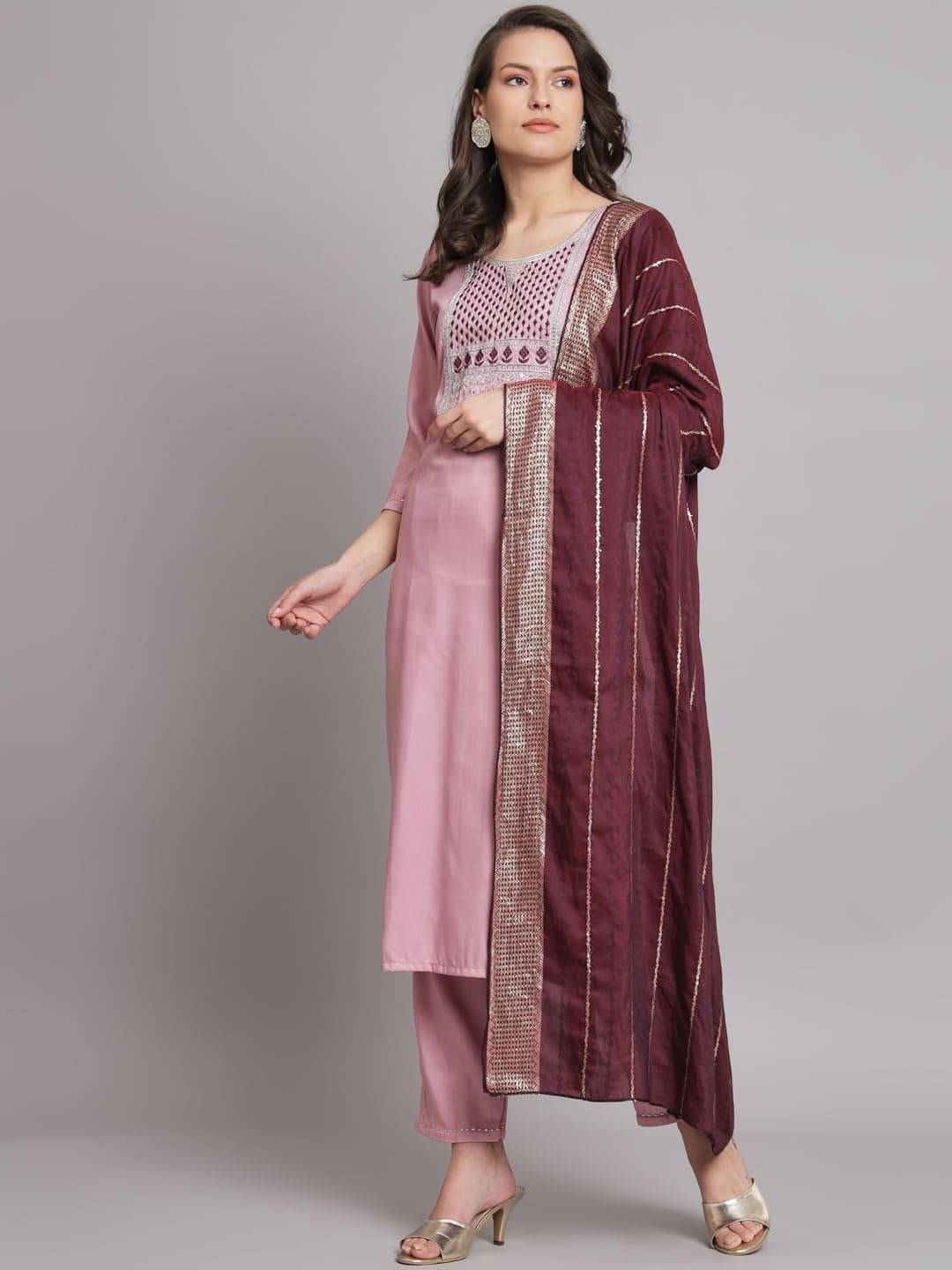 VredeVogel Cotton Blend Embroidered Kurti With Pants Women's Stitched Salwar Suit - Pink ( Pack of 1 ) VredeVogel Cotton Blend Embroidered Kurti With Pants Women's Stitched Salwar Suit - Pink ( Pack of 1 )
