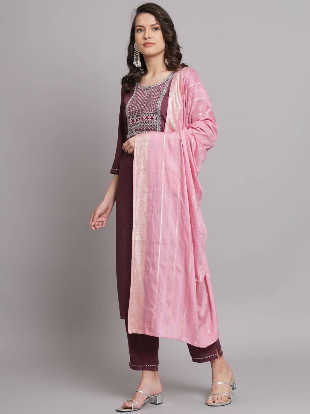 VredeVogel Cotton Blend Embroidered Kurti With Pants Women's Stitched Salwar Suit - Purple ( Pack of 1 ) VredeVogel Cotton Blend Embroidered Kurti With Pants Women's Stitched Salwar Suit - Purple ( Pack of 1 )
