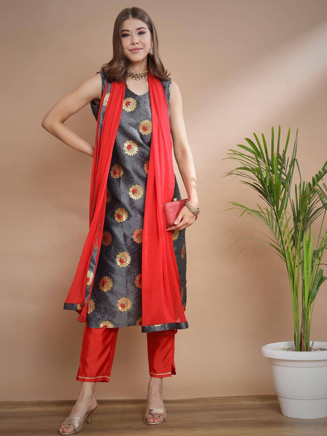 VredeVogel Cotton Silk Self Design Kurti With Pants Women's Stitched Salwar Suit - Grey ( Pack of 1 ) VredeVogel Cotton Silk Self Design Kurti With Pants Women's Stitched Salwar Suit - Grey ( Pack of 1 )