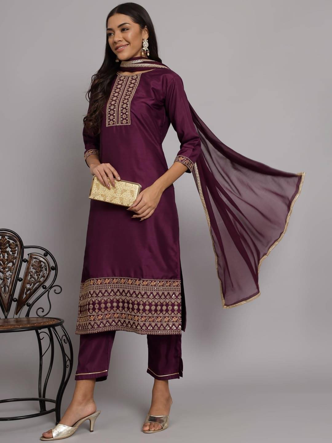 VredeVogel Silk Blend Embellished Kurti With Pants Women's Stitched Salwar Suit - Purple ( Pack of 1 ) VredeVogel Silk Blend Embellished Kurti With Pants Women's Stitched Salwar Suit - Purple ( Pack of 1 )