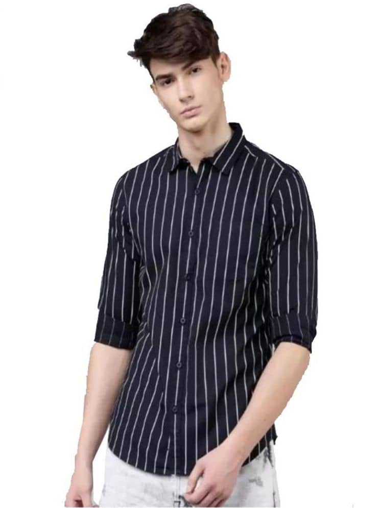 Wristy 100% Cotton Slim Fit Striped Full Sleeves Men's Casual Shirt - Blue ( Pack of 1 )