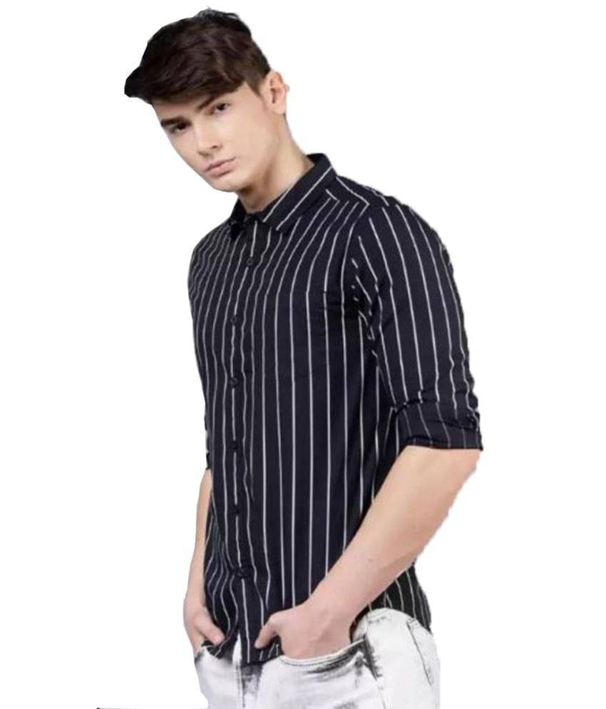 Wristy 100% Cotton Slim Fit Striped Full Sleeves Men's Casual Shirt - Black ( Pack of 1 )     			Wristy 100% Cotton Slim Fit Striped Full Sleeves Men's Casual Shirt - Black ( Pack of 1 )