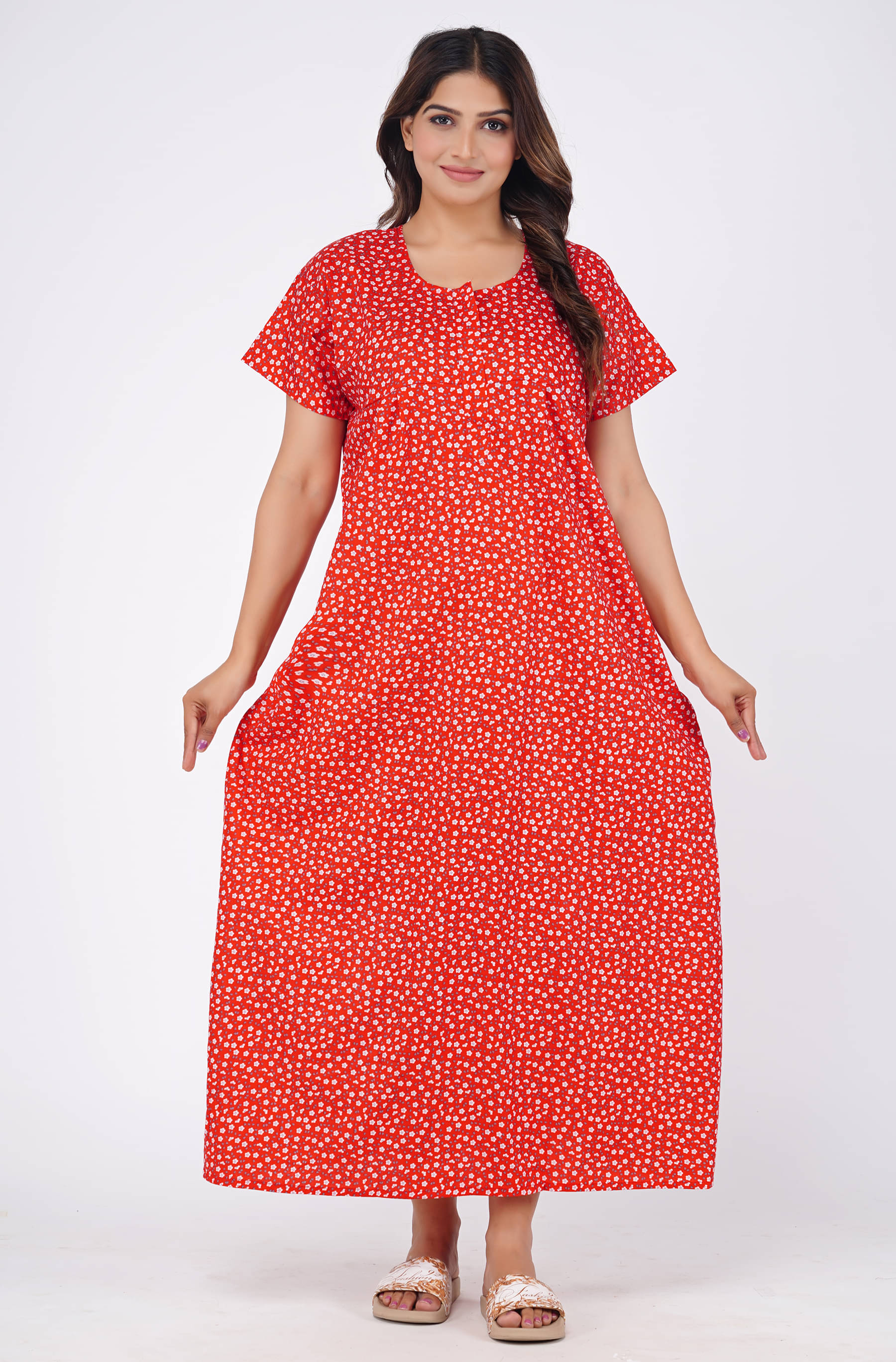     			Wristy Red Cotton Women's Nightwear Nighty & Night Gowns ( Pack of 1 )
