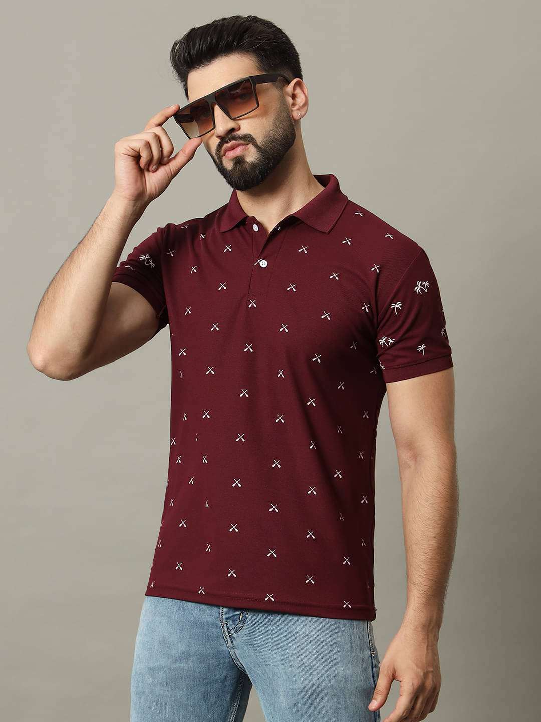 connan Pack of 1 Cotton Blend Regular Fit Printed Half Sleeves Men's Polo T Shirt ( Wine ) connan Pack of 1 Cotton Blend Regular Fit Printed Half Sleeves Men's Polo T Shirt ( Wine )