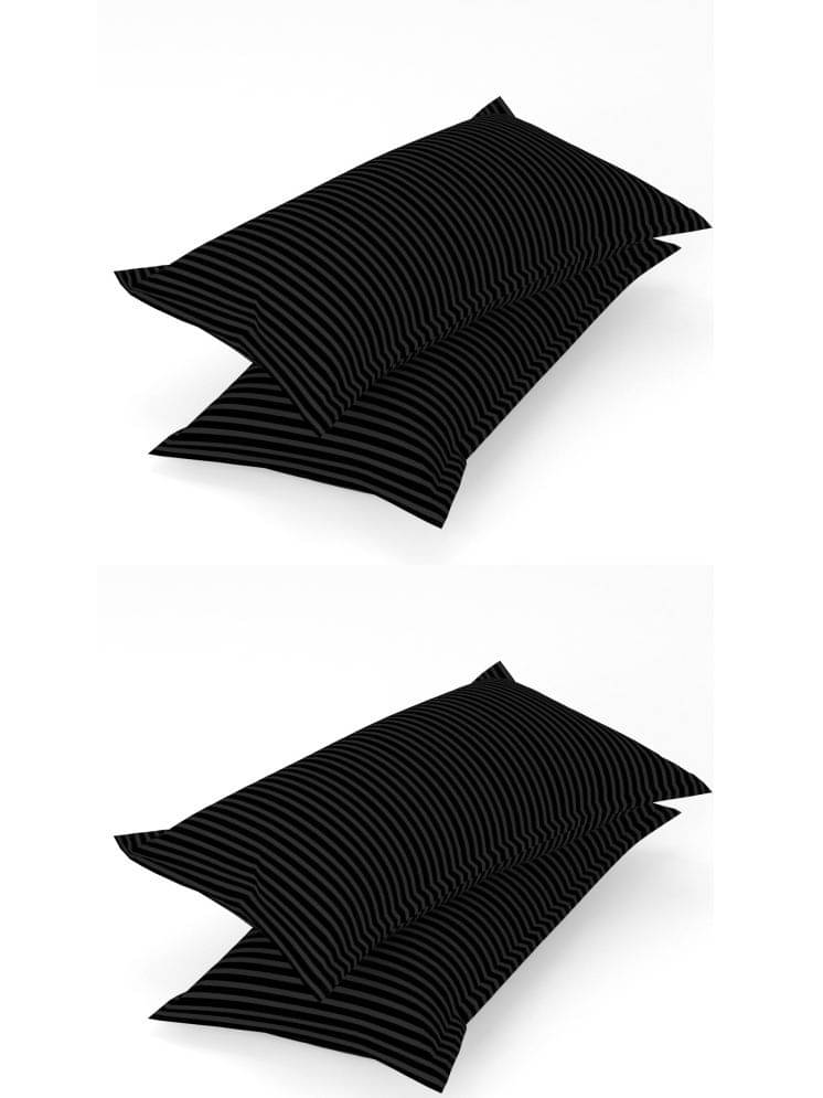     			gharsaaz - Pack of 4 Poly Cotton Vertical Striped Standard Size Pillow Cover ( 68.58 cm(27) x 43.18 cm(17) ) - Black