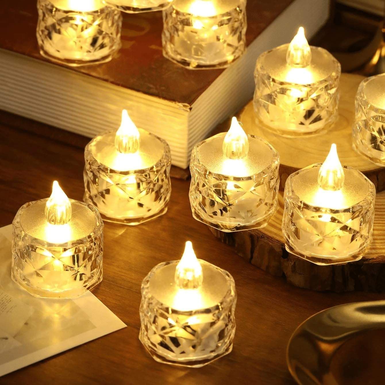     			Crystal LED Tea Light Smokeless Flameless Acrylic Pooja Diya - Pack of 12
