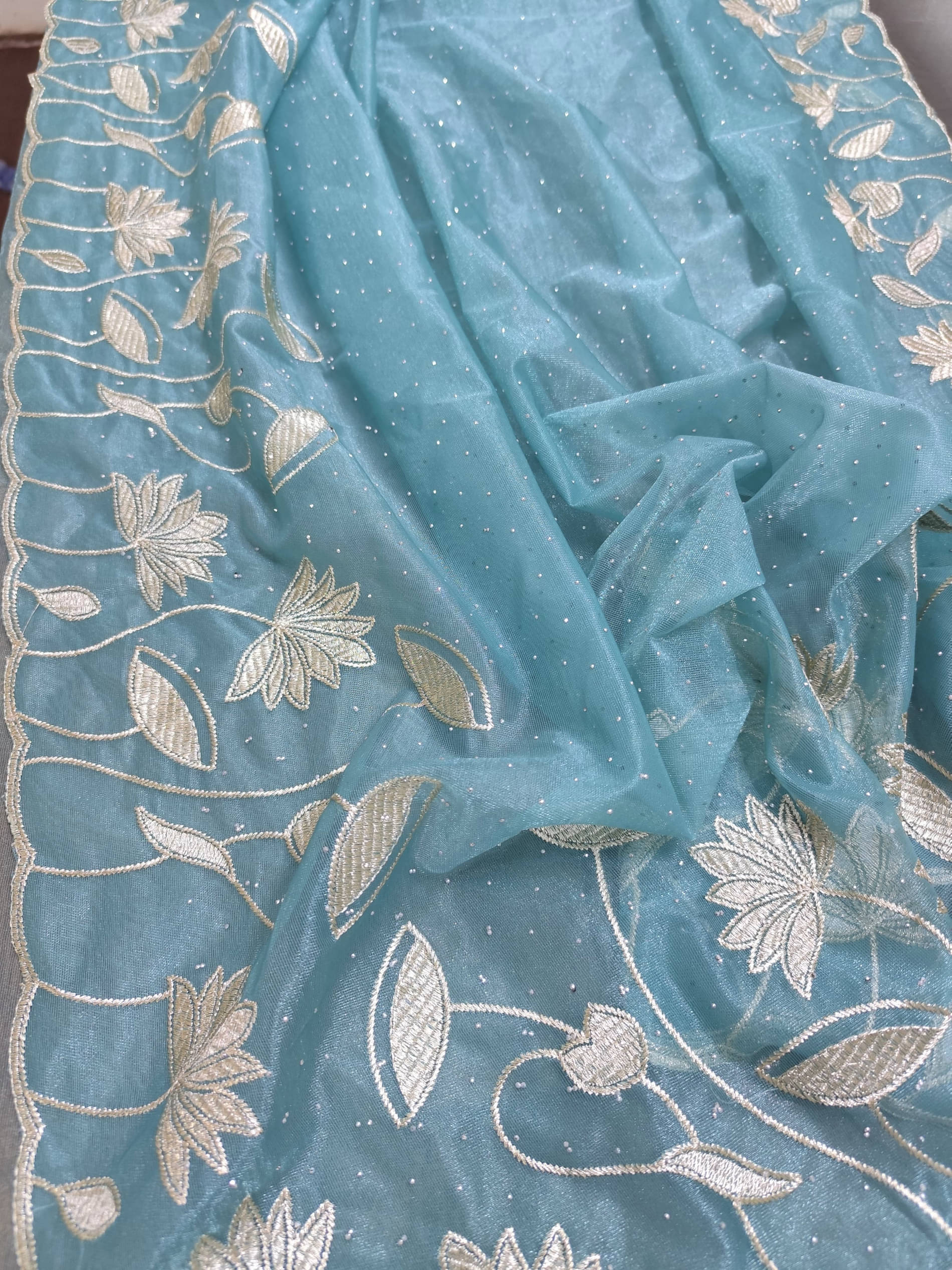 kyara group Net Embroidered Saree With Unstitched Blouse Piece ( Mint Green ) kyara group Net Embroidered Saree With Unstitched Blouse Piece ( Mint Green )