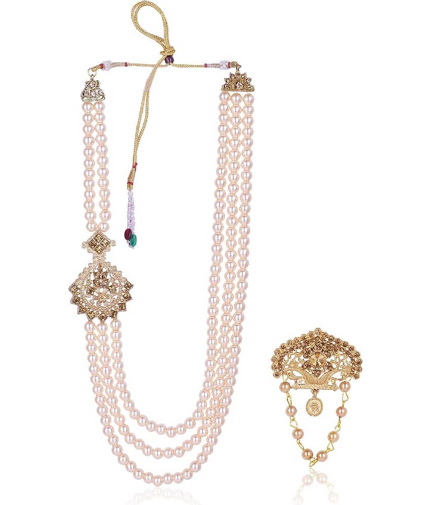 pearl beads Dulha groom sherwani Necklace/Moti Mala for Men for wedding | Exquisite Groom Mala and Brooch Set | Perfect for Grooms - Jewellery Sets | Buy online on ZillyBuy