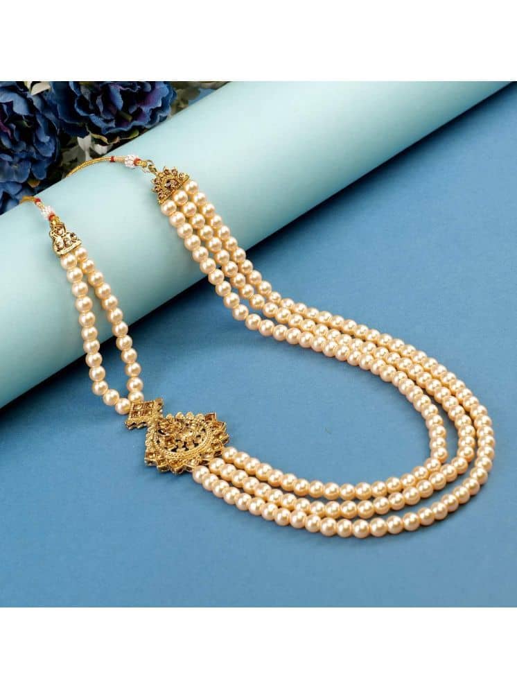pearl beads Dulha groom sherwani Necklace/Moti Mala for Men for wedding | Exquisite Groom Mala | Perfect for Grooms - Jewellery Sets | Buy online on ZillyBuy