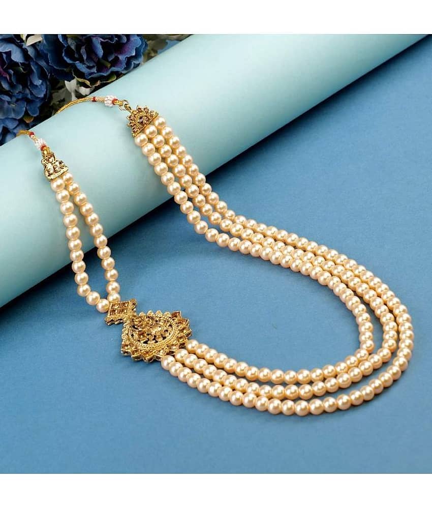 pearl beads Dulha groom sherwani Necklace/Moti Mala for Men for wedding | Exquisite Groom Mala | Perfect for Grooms - Jewellery Sets | Buy online on ZillyBuy