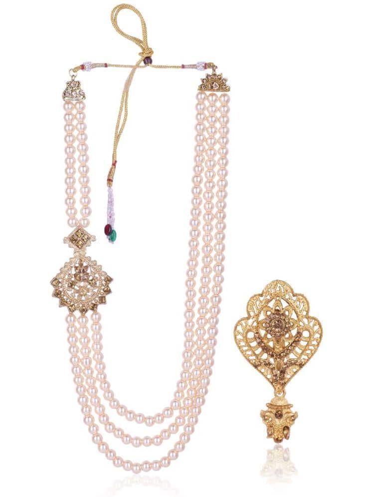 pearl beads Dulha groom sherwani Necklace/Moti Mala for Men for wedding | Exquisite Groom Mala | Perfect for Grooms - Jewellery Sets | Buy online on ZillyBuy