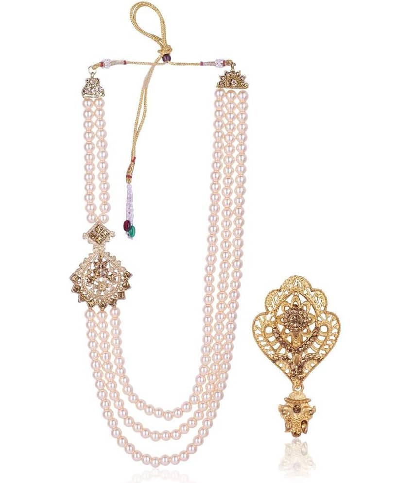 pearl beads Dulha groom sherwani Necklace/Moti Mala for Men for wedding | Exquisite Groom Mala | Perfect for Grooms - Jewellery Sets | Buy online on ZillyBuy