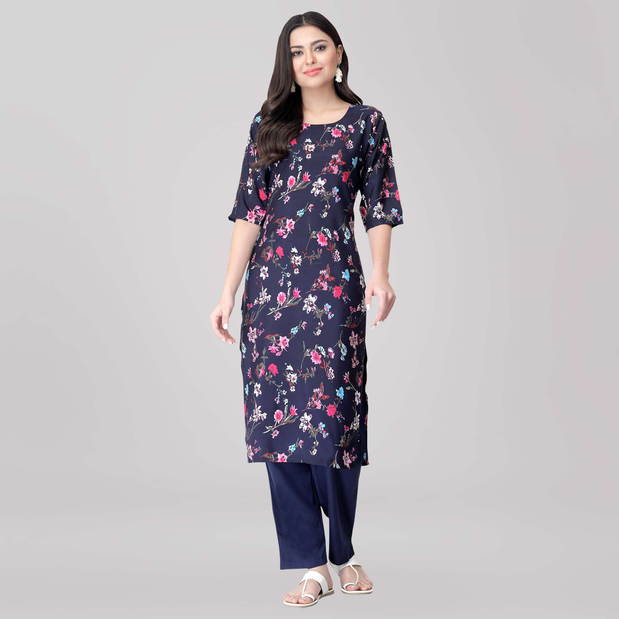     			1 Stop Fashion Crepe Printed Kurti With Pants Women's Stitched Salwar Suit - Multicoloured ( Pack of 1 )
