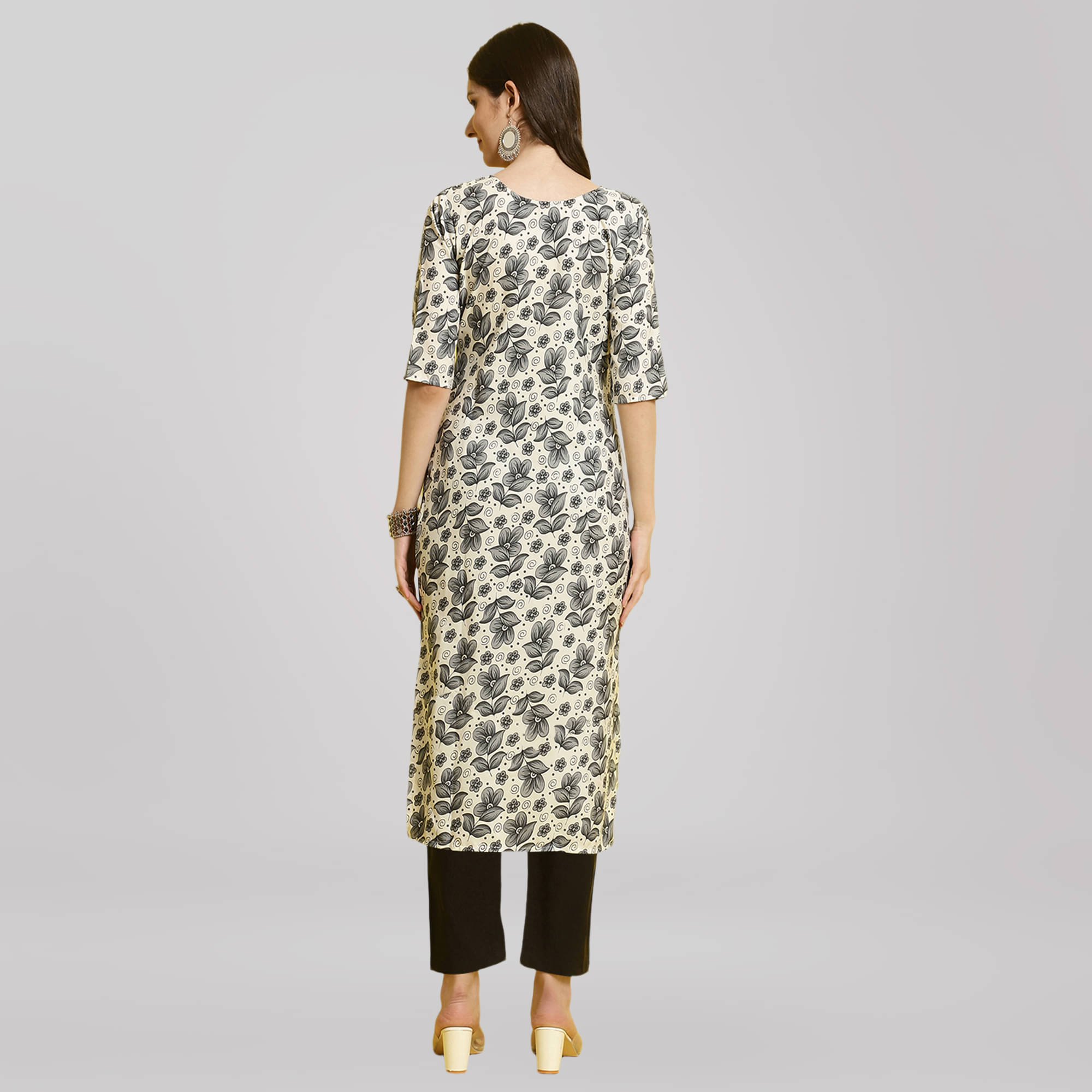     			1 Stop Fashion Crepe Printed Kurti With Pants Women's Stitched Salwar Suit - Grey ( Pack of 1 )