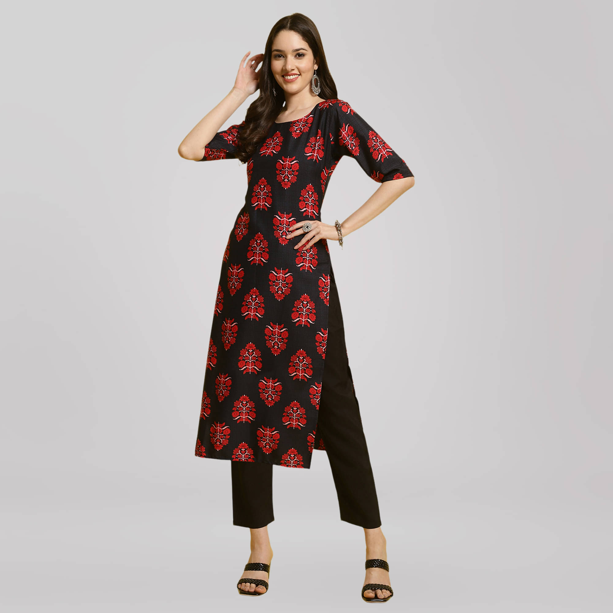     			1 Stop Fashion Crepe Printed Kurti With Pants Women's Stitched Salwar Suit - Red ( Pack of 1 )