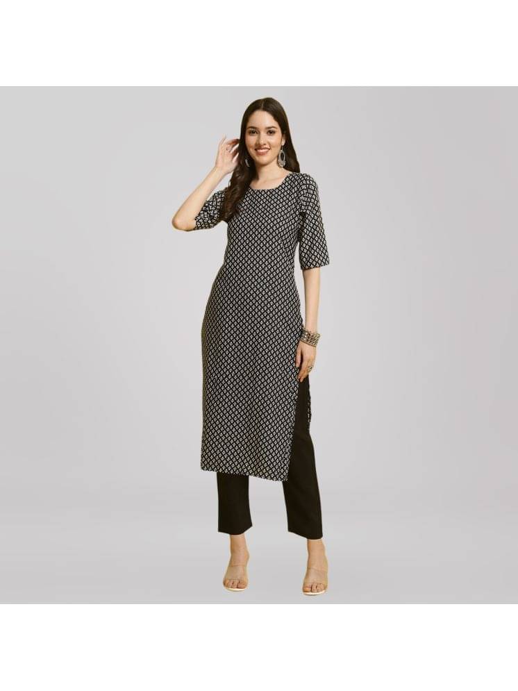 1 Stop Fashion Crepe Printed Kurti With Pants Women's Stitched Salwar Suit - Black ( Pack of 1 )     			1 Stop Fashion Crepe Printed Kurti With Pants Women's Stitched Salwar Suit - Black ( Pack of 1 )