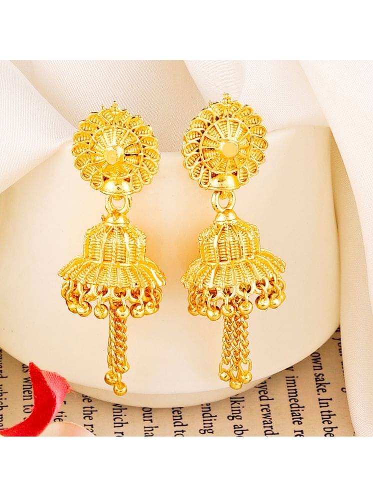     			Bhagya Lakshmi Golden Jhumki Earrings ( Pack of 1 )