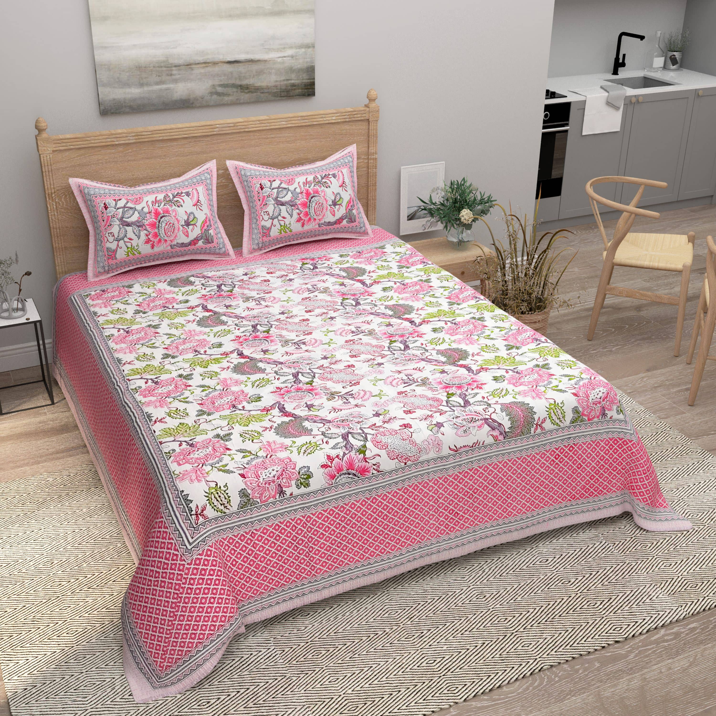 Bombay Spreads Cotton 1 Double King Bedsheet with 2 Pillow Covers ( Pink )