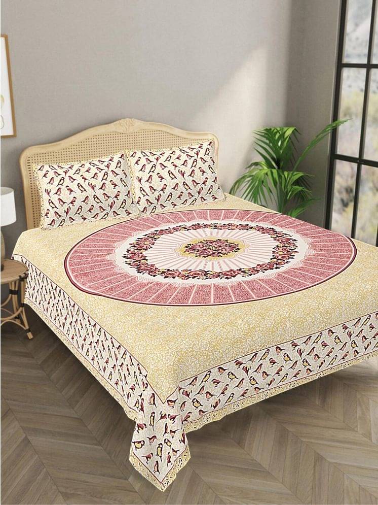     			Bombay Spreads Cotton 1 Double King Bedsheet with 2 Pillow Covers ( Yellow )