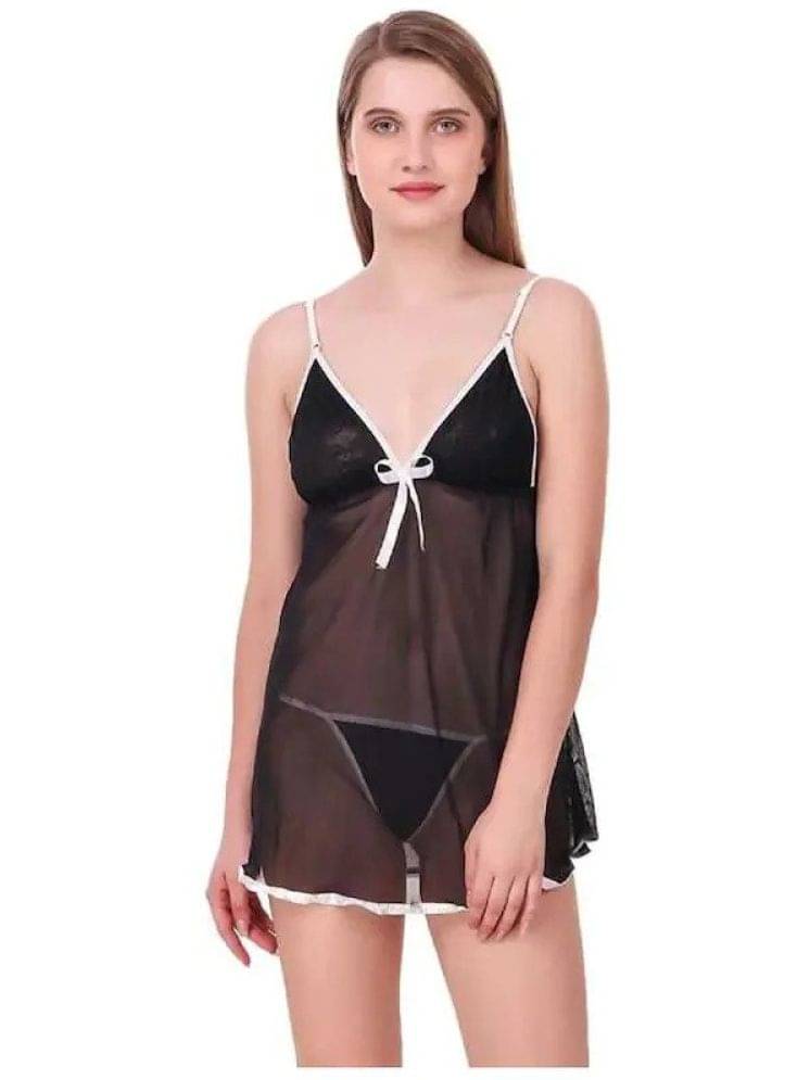     			Celosia Black Net Women's Nightwear Baby Doll Dresses With Panty ( Pack of 1 )
