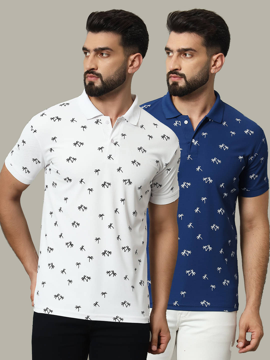     			DENNIN Pack of 2 Cotton Blend Regular Fit Printed Half Sleeves Men's Polo T Shirt ( Grey )