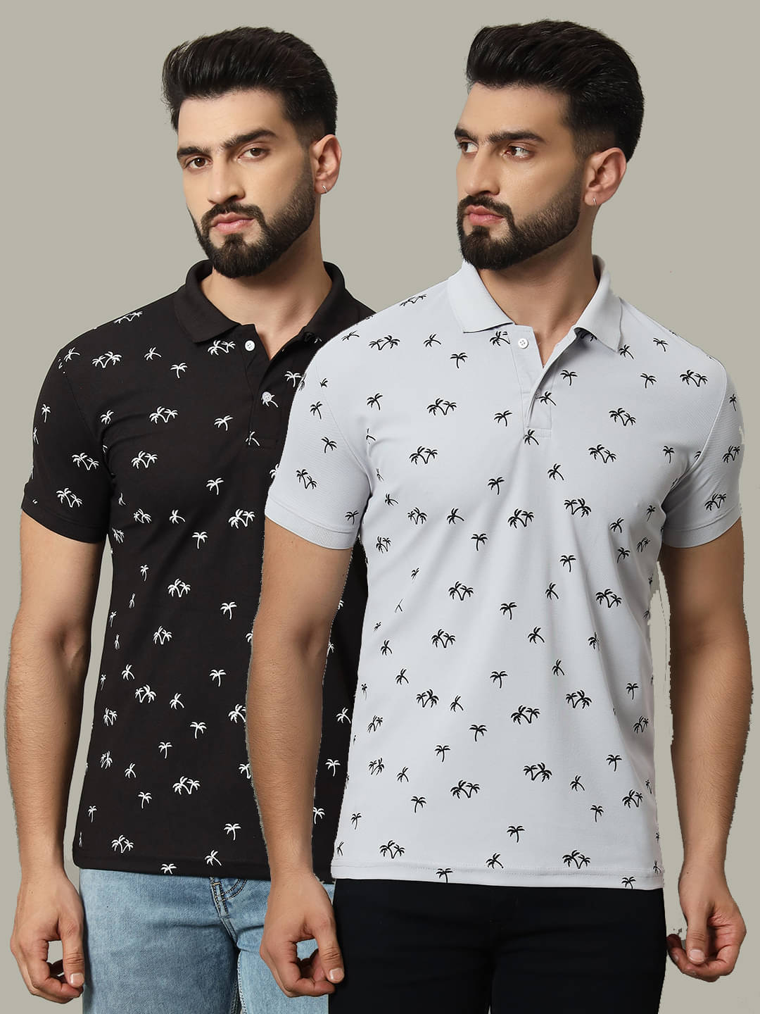     			DENNIN Pack of 2 Cotton Blend Regular Fit Printed Half Sleeves Men's Polo T Shirt ( Black )