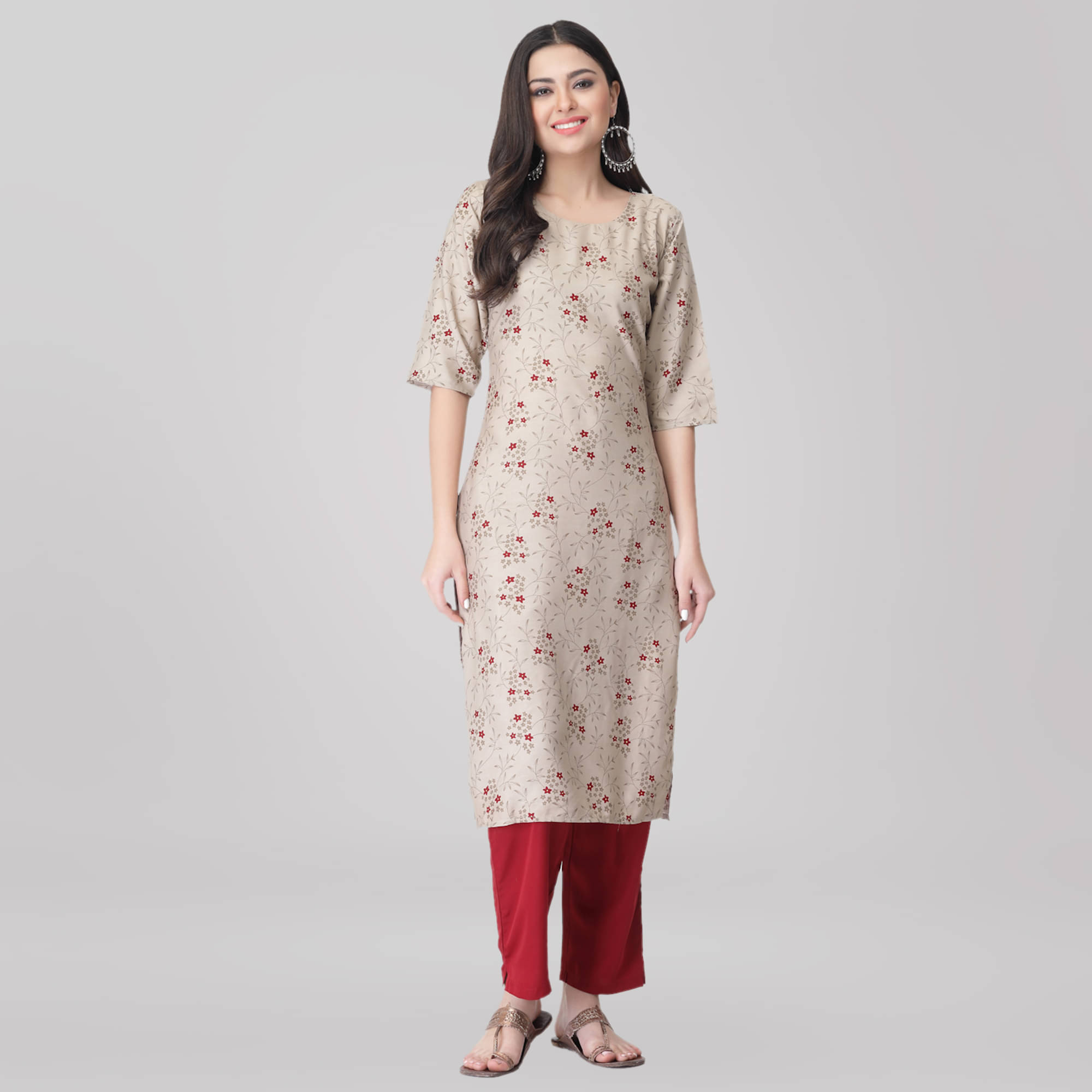 Ethnic Basket Crepe Printed Kurti With Pants Women's Stitched Salwar Suit - Beige ( Pack of 1 )     			Ethnic Basket Crepe Printed Kurti With Pants Women's Stitched Salwar Suit - Beige ( Pack of 1 )