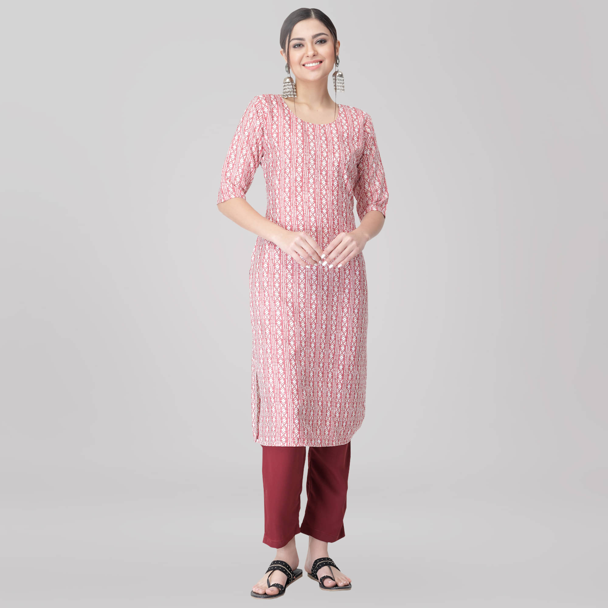     			Ethnic Basket Crepe Printed Kurti With Pants Women's Stitched Salwar Suit - Pink ( Pack of 1 )