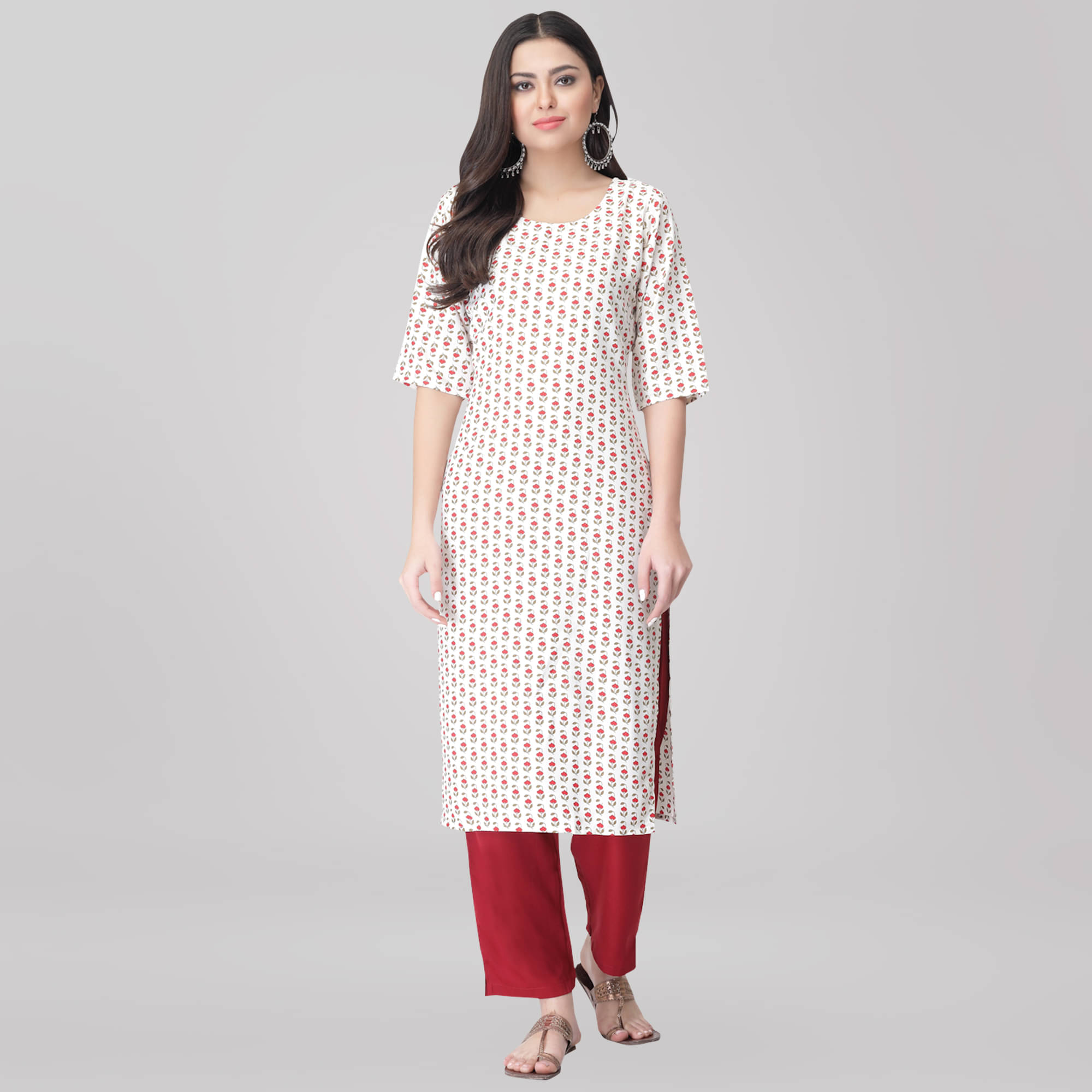    			Ethnic Basket Crepe Printed Kurti With Pants Women's Stitched Salwar Suit - White ( Pack of 1 )