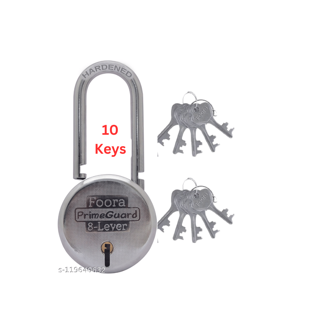 Foora PrimeGuard 65mm Round Padlock | Long Hardened Shackle | Heavy Duty Metal Body | Double Locking with 8 Steel Levers | Includes 10 Silver Keys Foora PrimeGuard 65mm Round Padlock | Long Hardened Shackle | Heavy Duty Metal Body | Double Locking with 8 Steel Levers | Includes 10 Silver Keys