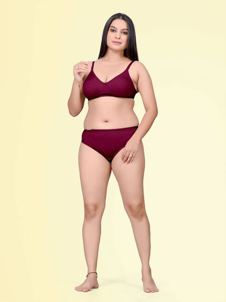 HAYA Cotton Women's Bra & Panty Set ( Maroon ) Aleena Set D710
