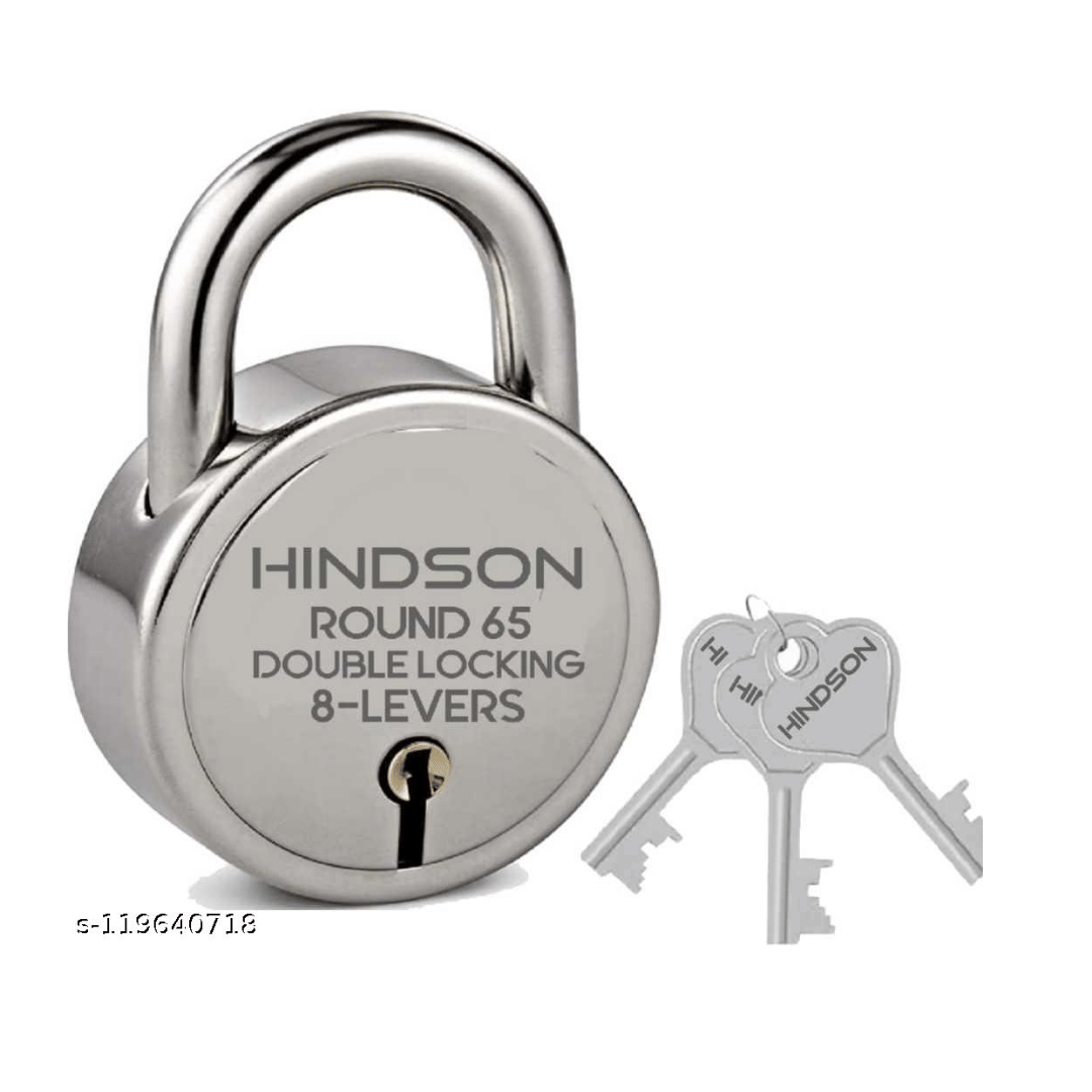 HINDSON Lock and Key Door Lock for Home, Gate, Shutter – Round 65mm with 8 Levers, 3 Keys, and Silver Finish (Hardened Pack of 1) HINDSON Lock and Key Door Lock for Home, Gate, Shutter – Round 65mm with 8 Levers, 3 Keys, and Silver Finish (Hardened Pack of 1)