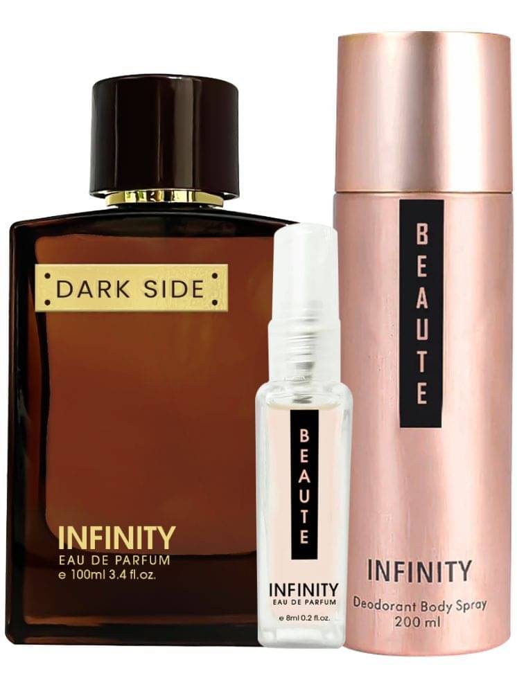     			Infinity Dark Side EDP Perfume 100ml, Beaute Deodorant 200ml, Beaute Pocket Perfume 8ml Pack of 3